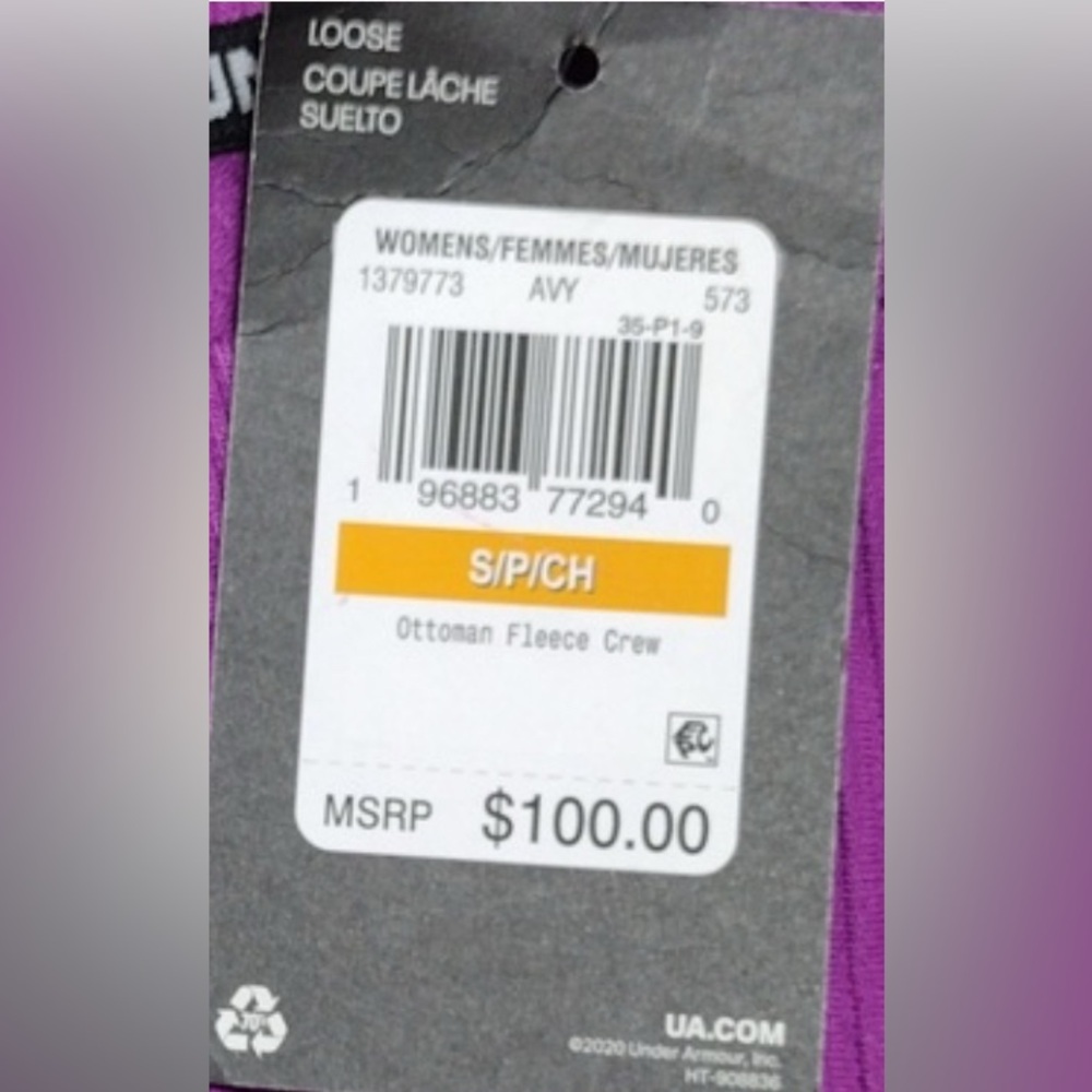 NWOT Under Armour Magenta Ottoman Fleece Crew Side Zip, Very Loose Fit msrp $100 - Picture 7 of 9